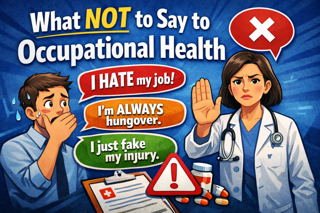 What Not to Say to Occupational Health give me an image for my artticle thambnail
